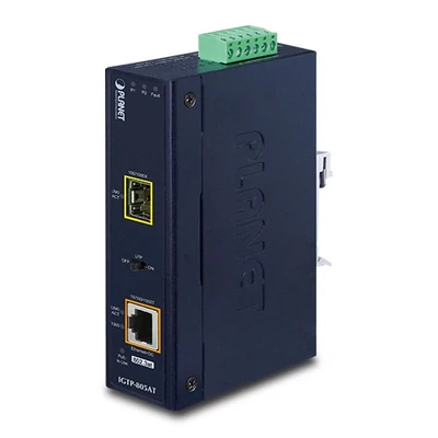 IP30 Industrial 10/100/1000Base-T to Gi- gabit ŰSFPConverter with 802.3at POE+