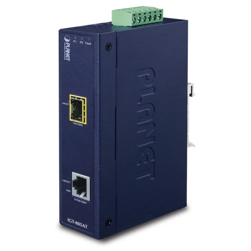 IP30 Industrial 10/100/1000Base-T to Gi- gabit ŰSFPConverter with 802.3at